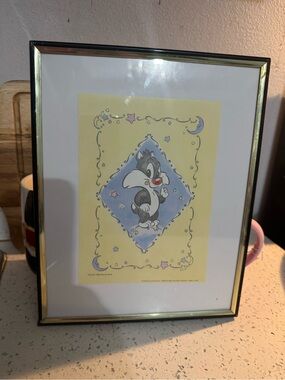 Framed Cartoon Skunk Wall Art - Yellow & Blue